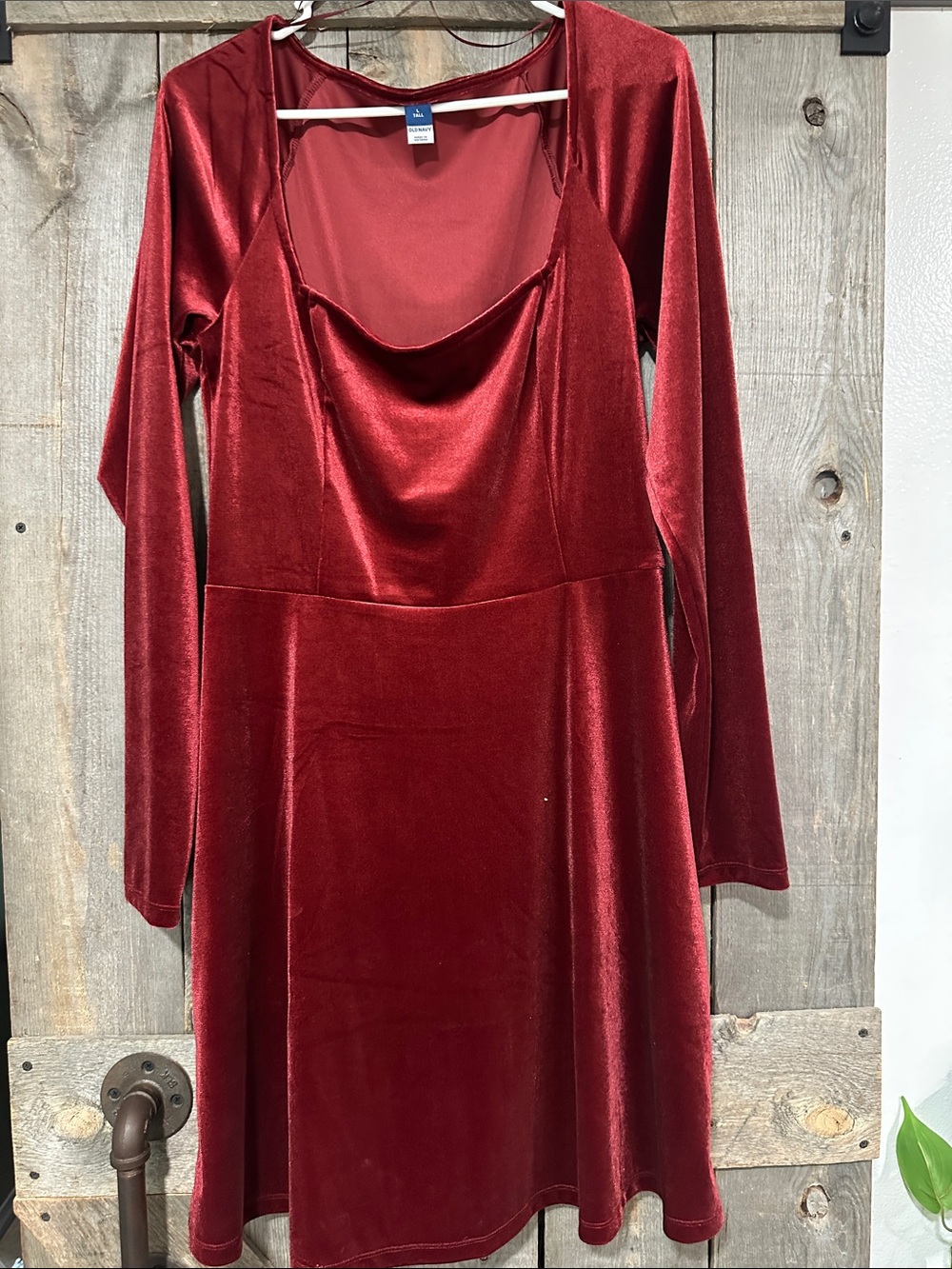 Old Navy Burgundy Velvet Long-Sleeve Cowl Neck Dress